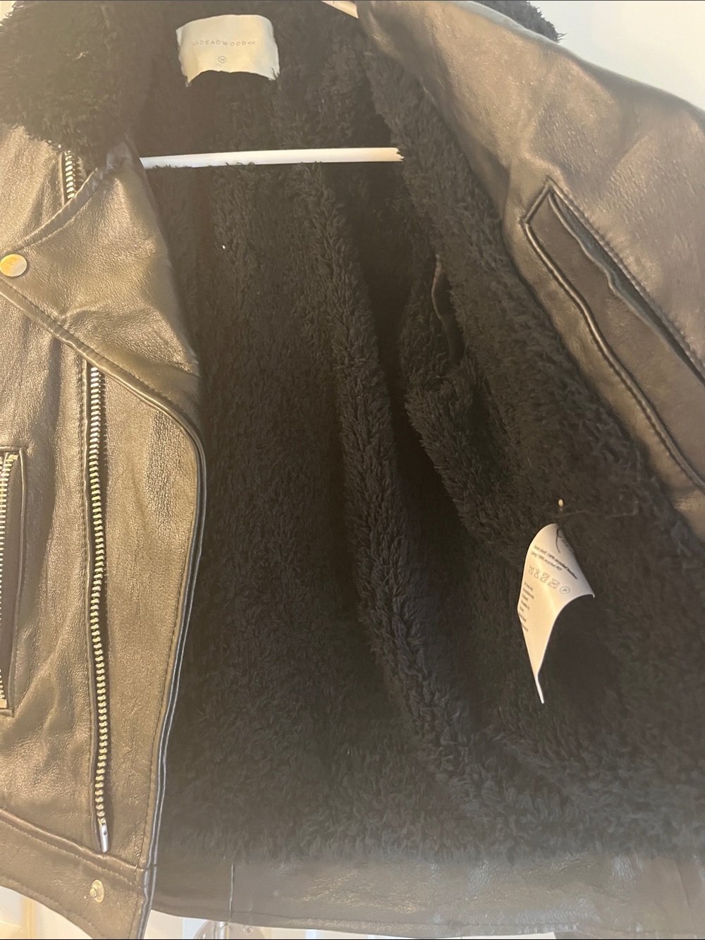 Womens Leather Shearling Moto Jacket - Picture 2 of 3